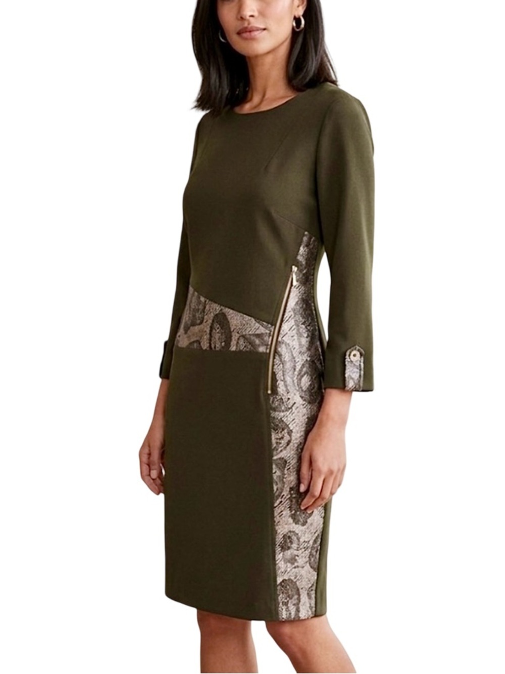 Laura Bernal Olive Green Snakeskin Sheath Dress